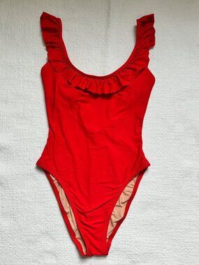 J.Crew Red Ruffle One-Piece Swimsuit - Size 2